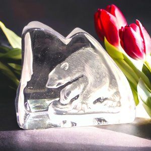 A Capredom Frosted Crystal Polar Bear Paperweight Artist Signed